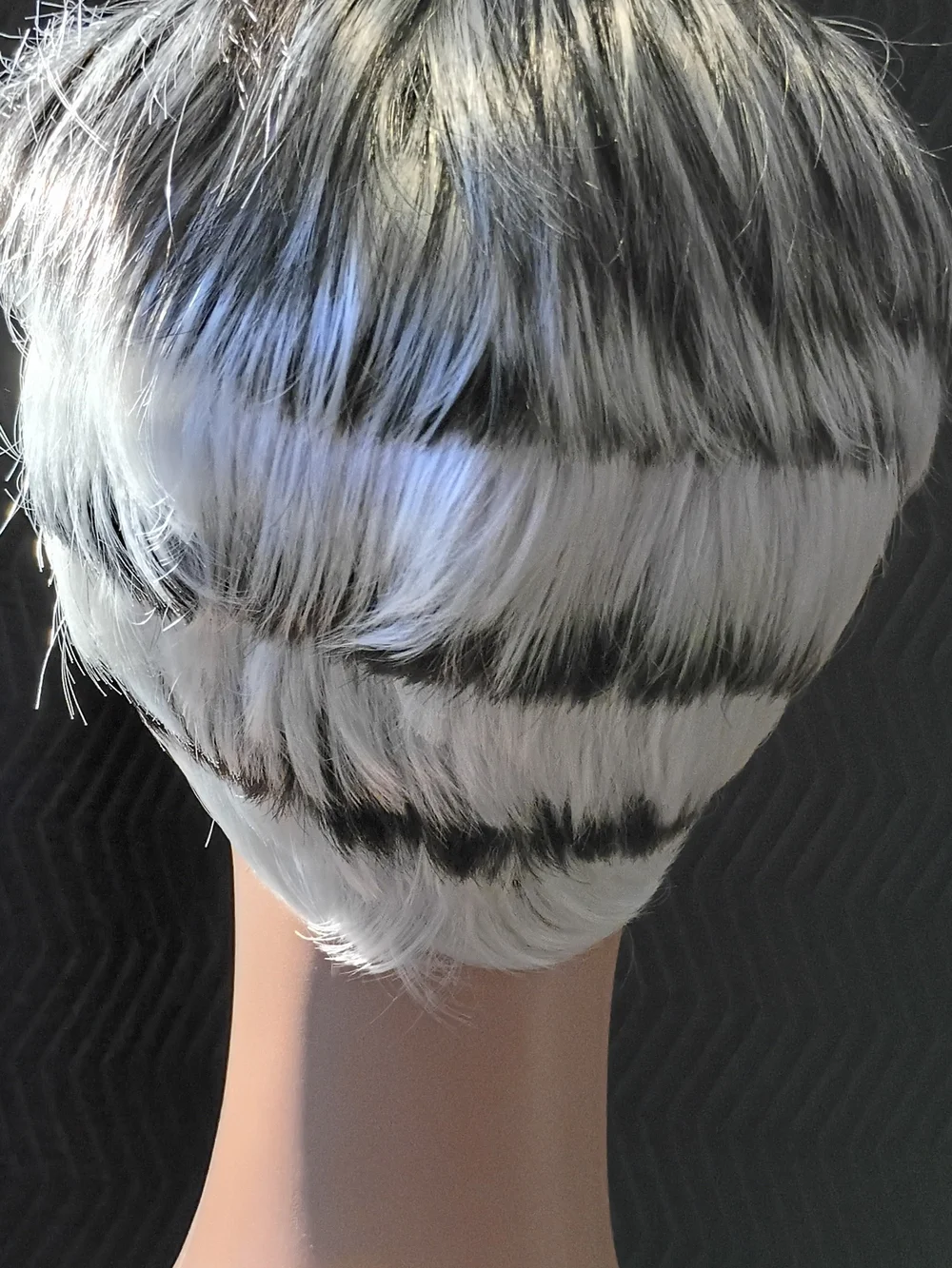Short Layered Women's Wig in White with Black Stripes